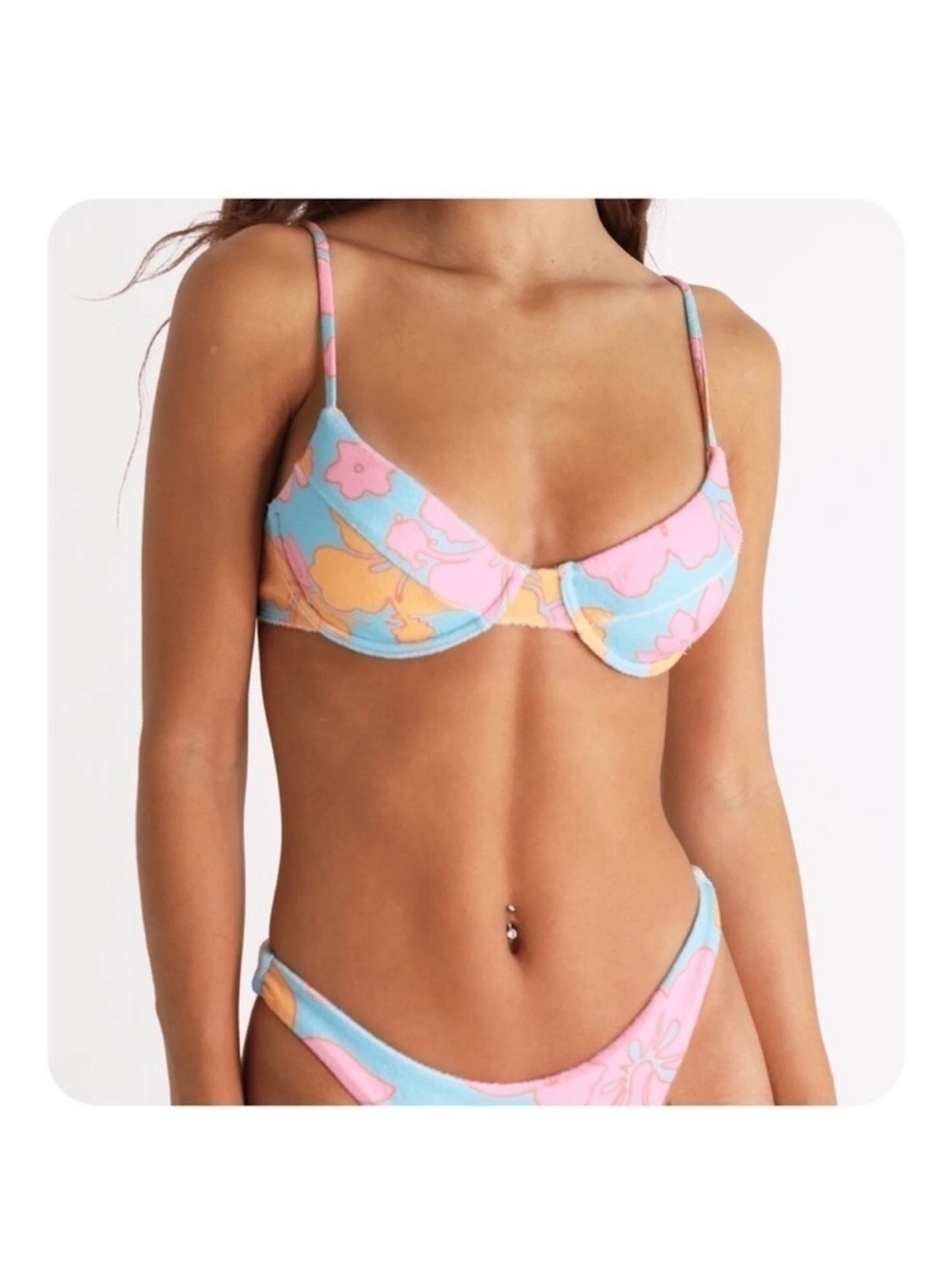 NWT Aurelle Floral tropical Underwire Bikini Set in Orange Pink and Blue - Picture 2 of 5